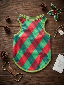 PETSIN 1pc Red & Green Plaid Print Pet Vest For Christmas - Multicolor - View 4