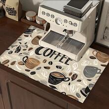 1pc Home Decor, Coffee Machine Water Absorption Mat, Counter Tableware Drying Pad, Diatomite Kitchen Dining Mat, Coffee Print Dish Drying Mat, Washable Anti-Slip Drainage Mat, Suitable For Kitchen Character Bar - Multicolor - View 2