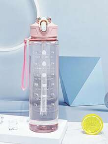 1个750毫升透明塑料水瓶，印有标语图案，室内外运动水瓶 - 粉色 - 查看 4