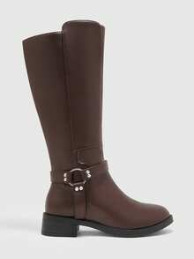 CUCCOO BIZCHIC Women's Mid-Calf Boots Winter European & American Fashion Side Zipper Mid-Heel Lightweight Versatile Leather Boots Fall Boots - Brown - View 2