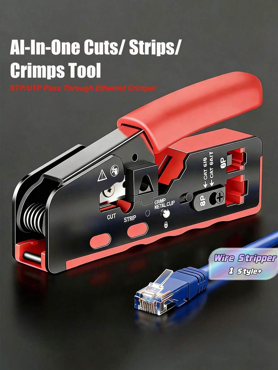 1PC RJ45 CAT7 CAT6 Crimp Plier Crimping Tool Wire Stripping Cutting Vertical Crimping Network Cable Pliers 8P6P RJ45 Connector - A - View 1