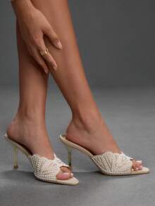 CUCCOO SZL Women's Fashion Gold Rhinestone Rhinestone Square Heel Sandals, Commuting, Comfort, Office, Party, Travel Spring/Summer Slippers - Gold - View 5
