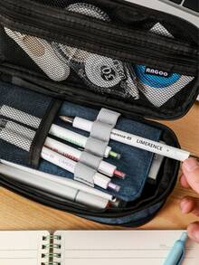 1pc Large Capacity Retractable Pencil Case Pen Bag Portable Durable Lightweight Multi-Compartment Zipper Storage Pouch For Student School Office Travel Stationery Organizer Gift - Single Piece - View 7