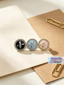 1 Pack 10 Pieces Oil‑Painted Round Buttons Delicate Colorful Swallow Rhinestone Inlaid Metal Decorative Fasteners For Sweaters Suits Coats Outerwear Hand‑Sewn Clothing Accessories - 10pcs - View 1
