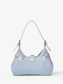 Viva Strut Ladies Bag, Shoulder Bag, Sweet And Cool Spice Girl Style, Rivet Decoration, Large Hardware Loop Decoration, Vintage, Y2K, Suitable For Shopping And S - Light blue - View 7