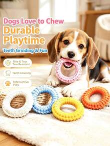 PETSIN Durable Cotton Rope Woven Ring Pet Toy; Cat And Dog Teething Rope Knot Ring; Interactive Chew Toy For Boredom Relief And Wear Resistance; Multiple Colors Available - Multicolor - View 1