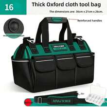 1pc Heavy Duty Canvas Oxford Cloth Tool Bag, Large Capacity Electrician Woodworking Portable Tool Organizer, Water-Resistant With Multiple Compartments For Screws, Nails, Drill Bits And More - Multicolor - View 10