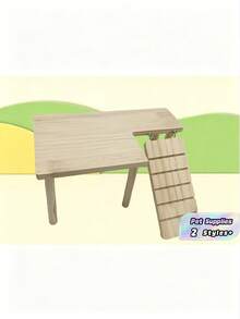 1 Set Solid Wood 2-Tier Platform Table With Climbing Ladder, Suitable For Hamsters, Guinea Pigs, Teddy Bear Hamsters Climbing Stairs, Hideout And Landscape Platform, Suitable For Small Pets, All Seasons - Apricot - View 2
