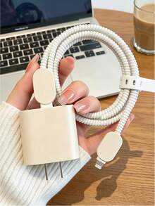 Teckwe 5-Piece Set: Leather Checkered Pattern-New Apple 20W Charger Case And Data Cable Protector For Phone 17/16/15/14 With Braided Cord To Prevent Breakage. - Multicolor - View 11