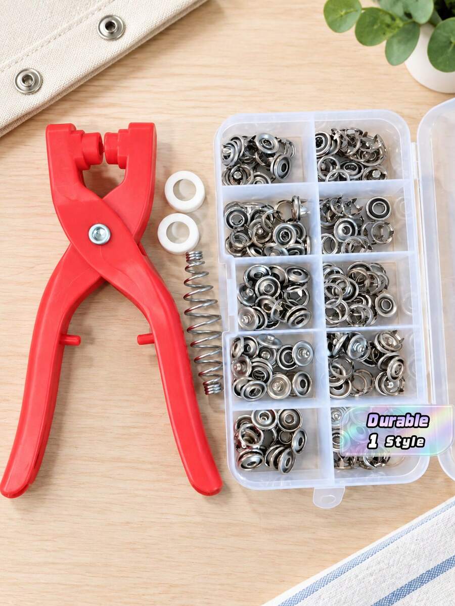 200套5爪金屬按扣套組,附手壓鉗與收納盒,縫製扣件,適用DIY手工藝、服裝、帽子與包包,方便日常衣物修補與手工製作 - 多款式 - 查看 1