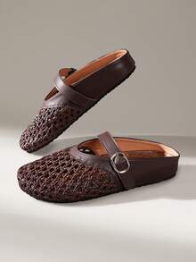 Solecia Ladies Comfort Soft Bottom Bocken Baotou Slippers, Woven Holiday Style - Chocolate Brown - View 6