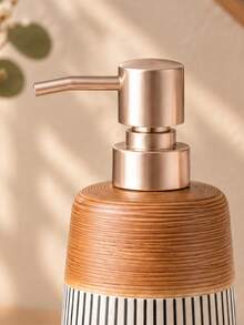 Cirelle 1pc Striped Refillable Soap Dispenser, Countertop Liquid Pump Bottle, Household Lotion Container, Dual‑Tone Decorative Hand Wash Storage Vessel For Sink Area,Suitable For Housewarming Gifts, Event Gifts, And Creating A Unique Home Atmosphere - default - View 8