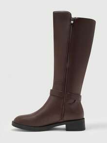 CUCCOO BIZCHIC Women's Mid-Calf Boots Winter European & American Fashion Side Zipper Mid-Heel Lightweight Versatile Leather Boots Fall Boots - Brown - View 7