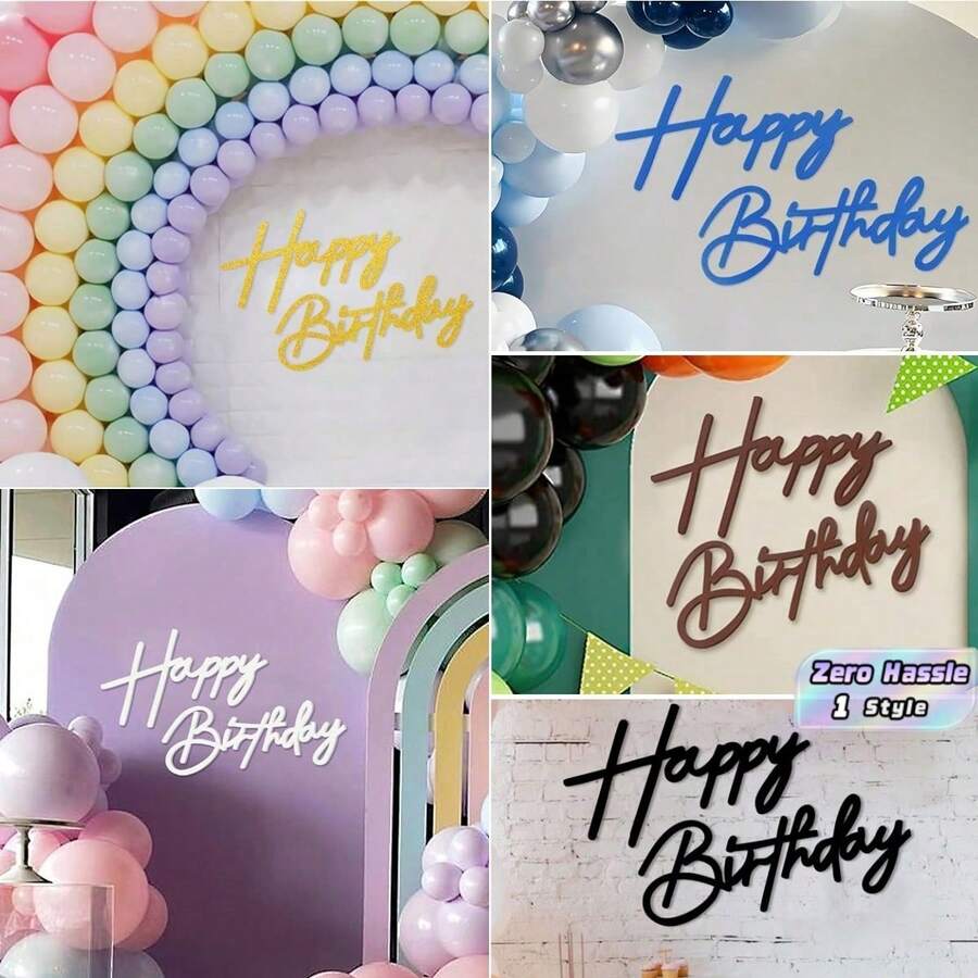 1pc Felt Happy Birthday Sign Vintage Farmhouse Balloon Arch Backdrop Party Wall Photo Prop Gold Black White Pink Decor - Gold - View 1