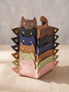 Haus Hana 1PC Cute Cat‑Shaped Catchall Tray, Faux Leather Material With Lovely Cat Silhouette Design, Foldable Storage Function For Small Trinkets, Keys And Jewelry, Stylish Home Decor Must‑Have, Ideal For Entryway, Vanity Table, Bedroom Nightstand - Multicolor - View 10