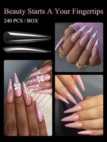 1 Box Extra Long Full Coverage Transparent Pointed Fake Nails Flexible Durable For DIY Salon Manicure Must Have Beauty Supply - Clear - View 7