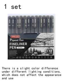 12 Pens / Box, Fine Line Needle Pen, Art Special Hand-Drawn Drawing Sketch Pen, Student Use, Waterproof, Sketch, Drawing, Drawing, Set Of Neutral Pens - Black - View 5
