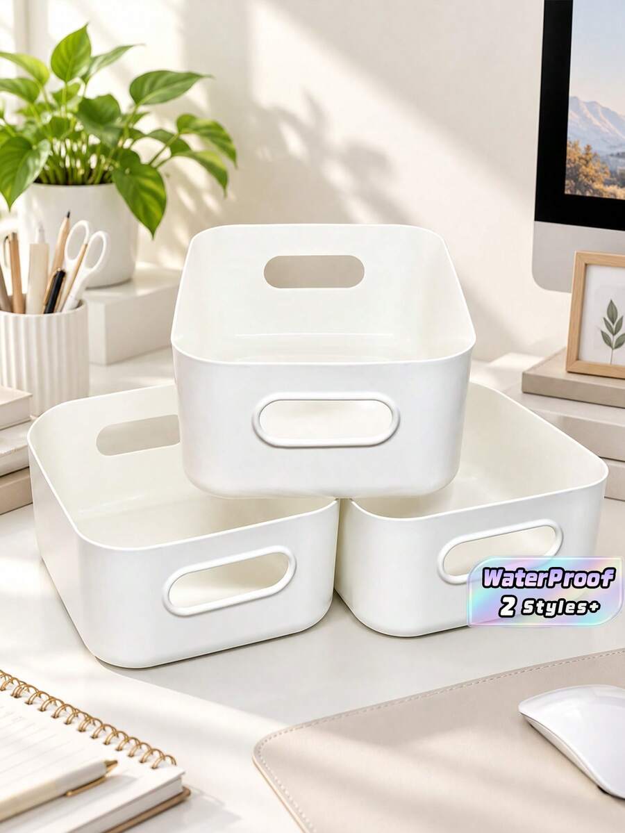 3/6pcs Multifunctional Storage Box - Suitable For Cosmetics, Snacks, Etc. -Durable Plastic Storage Racks For Kitchen, Bathroom, And Dormitory Bedroom Vanity Storage - White - View 1