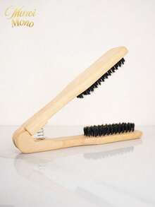 1pc V‑Shape Clamp Hair Straightener Brush, Wood Boar Bristle Comb, Professional Salon Home Hair Styling Tool For Sleek Straight Hair - Multicolor - View 13