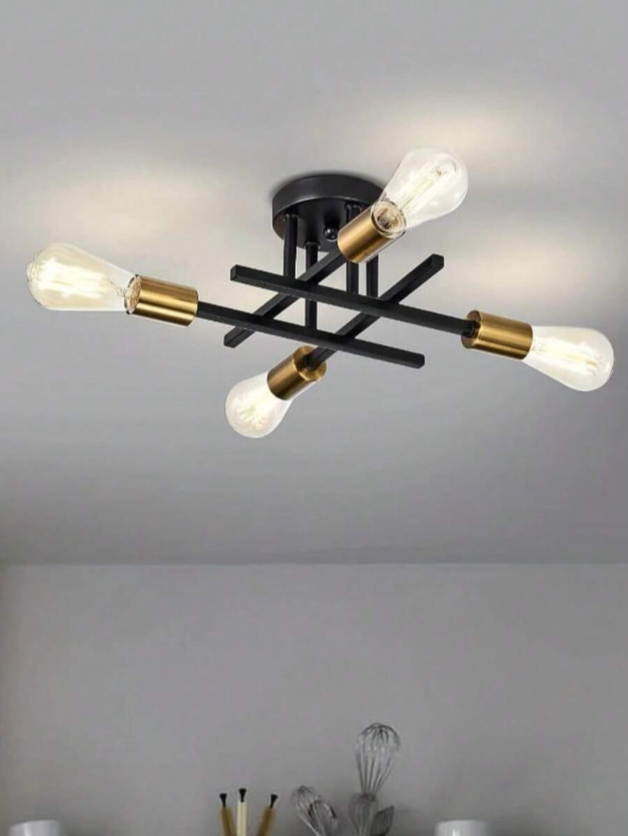 4‑Light Iron Branch Ceiling Light, Modern Simple Flush Mount Ceiling Lamp, Hallway Corridor Light, Small Pendant Light For Bedroom Dining Living Room (Bulbs Not Included) - Multicolor - View 1
