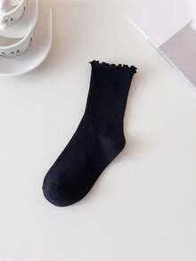 10 Pairs Of Children's Spring And Summer Four Seasons Black And White Solid Color High Rubber Band Crimping Fungus Edge Ins Wind Solid Color Soft Brea - Multicolor - View 3