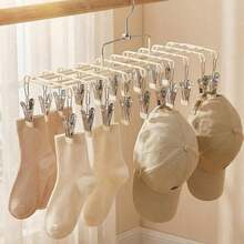 Stainless Steel Multi-Clip Clothing Hanger, 20-Clip Drying Rack For Balcony, Windproof Underwear And Panties Hanger, Rotating Double-Row Underwear Storage Rack For Closet, Multi-Functional Non-Slip Hanger For Bras, Scarves, Belts, Sorting And - View 4