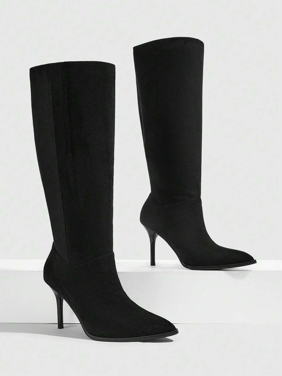 CUCCOO SZL Women's High-Heeled Pleated Pile-Pointed Stiletto High Leather Boots - Black - View 1