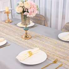 4 Styles Gold Hot‑Stamped Chiffon Table Runner, Gold Foil Lace Mesh Tulle Table Runner, Glitter Sparkling Table Runner For Wedding Party Dining Table Decor - Multicolor - View 3