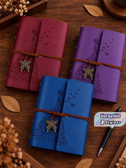 1pc PU Leather Journal Notebook, Blank Pages Vintage Fillable Writing Diary, Travel Journal Art Sketchbook, Gift For Women Men Teen Girls Boys