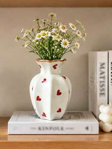 Hand-Painted Heart Ceramic Vase, Ins Style High-End Tabletop Water Flower Vase, Flower Arranging Decor Ornament For Living Room Household Decoration - Love vase - View 9