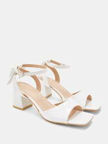 CUCCOO CURVES Women's Square Toe Solid Color Heel Bow Commuting Shopping Date Spring And Summer Wear High Heel Wide Last Sandals - Off-white mirror - View 2