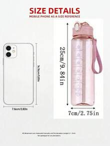1个750毫升透明塑料水瓶，印有标语图案，室内外运动水瓶 - 粉色 - 查看 9
