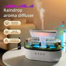 Mesin Aromaterapi Minyak Esensial Bentuk Tetesan Hujan Mikro Lanskap 250ml, Mesin Aromaterapi Minyak Esensial dengan 7 Lampu Warna, Pelembap Udara Bentuk Tetesan Hujan dengan Suara Hujan, Mesin Aromaterapi Ultrasonik dengan Pengaturan Waktu Mati Otomatis. - Steker Inggris (220-240V) - View 3