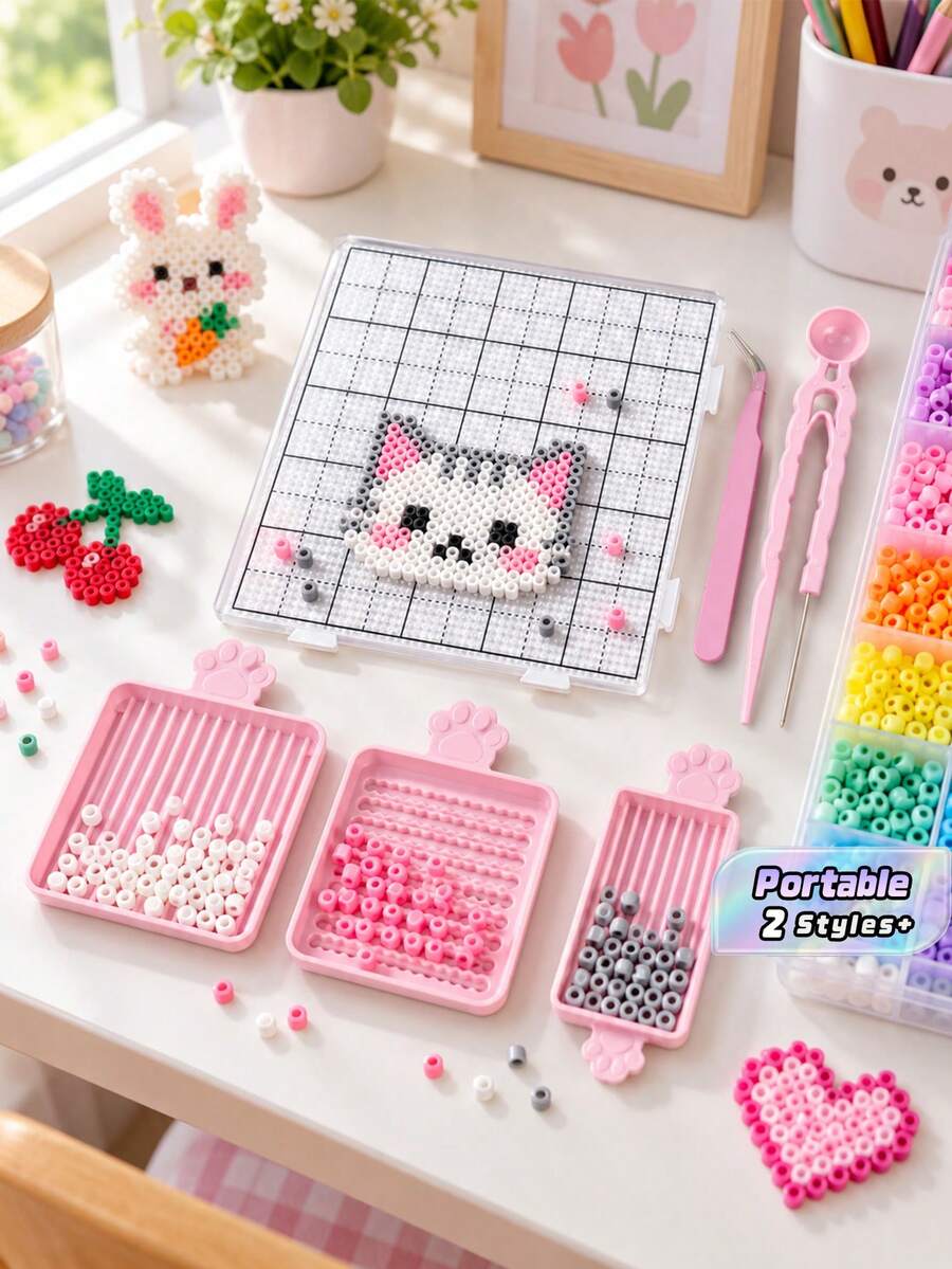 1PC Fuse Bead Accessory Tool Set, Sorting Tray Tweezers Bead Pen Scoop Pegboard For Pixel Art Classroom DIY Craft - Multicolor - View 1
