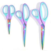 1pc /3pcs Household Tailor Scissors, Sewing Shears, Multi-Functional Handcraft Scissors, Office Scissors, Stainless Steel Titanium Plated Colorful Scissors, Hardened Sharp Blades, Ergonomic Design - blue-purple - View 9