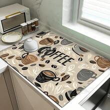1pc Home Decor, Coffee Machine Water Absorption Mat, Counter Tableware Drying Pad, Diatomite Kitchen Dining Mat, Coffee Print Dish Drying Mat, Washable Anti-Slip Drainage Mat, Suitable For Kitchen Character Bar - Multicolor - View 5