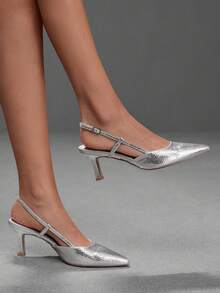 CUCCOO SZL Women's Pointed Toe Buckle Design Daily Versatile Fashion High Heels - Silver - View 1
