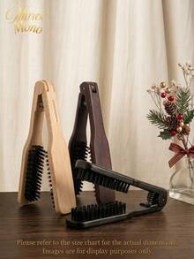 1pc V‑Shape Clamp Hair Straightener Brush, Wood Boar Bristle Comb, Professional Salon Home Hair Styling Tool For Sleek Straight Hair - Multicolor - View 1