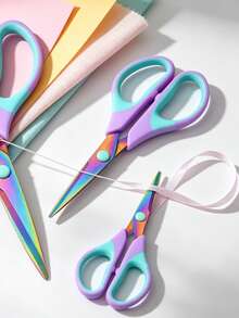 1pc /3pcs Household Tailor Scissors, Sewing Shears, Multi-Functional Handcraft Scissors, Office Scissors, Stainless Steel Titanium Plated Colorful Scissors, Hardened Sharp Blades, Ergonomic Design - blue-purple - View 4