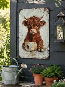 1pc Vintage Highland Cow Metal Tin Sign, Funny Toilet Paper Cow Wall Plaque, Retro Rustic Bathroom Decor For Restroom Home, 12x8in - 1PC - View 8