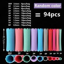 94-Piece Random Color Plastic Cold Perm Curling Rod Set, Japanese Style Professional Salon Hair Curling Rods, Hair Styling Tools, Elastic Perm Rubber Bands, Heatless Curls, Women'S Hair Accessories, 10 Sizes - Multicolor - View 7