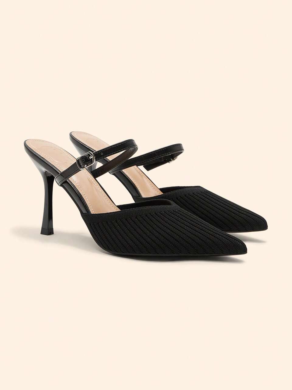 CUCCOO BASICS Women's Fashion Pointed V-Mouth Fabric Woven Striped Surface. Elastic Rear Strap Empty Shoes. Painted High Heels, Breathable And Comfortable. Suitable