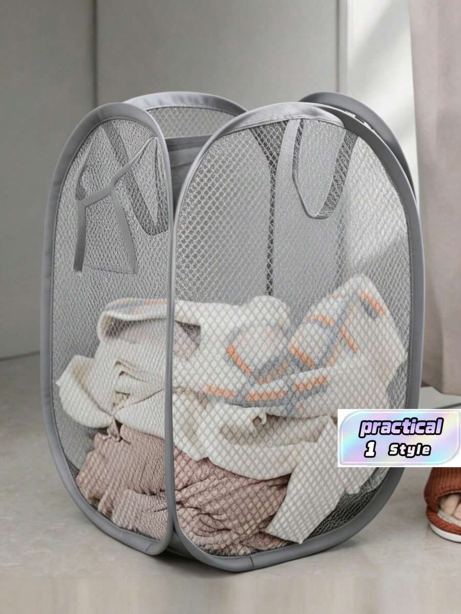 1 Laundry Basket, Foldable Laundry Basket, Portable Mesh Household Storage Basket, Dirty Laundry Storage Basket, Dirty Laundry Storage Box, Household Toy And Miscellaneous Items Storage Rack, Bathroom Hanging Storage Basket - White 1pcs - View 1