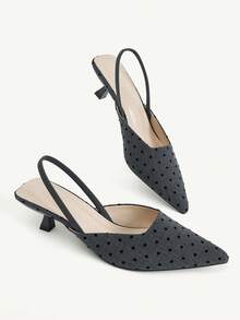 CUCCOO CHICEST Women's Vintage Pointed Toe Kitten Heel Elegant Minimalist Commuter High Heels For Office, Date, Formal Occasions - Dark blue polka dot - View 10