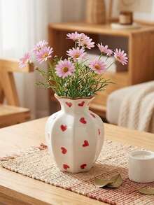 Hand-Painted Heart Ceramic Vase, Ins Style High-End Tabletop Water Flower Vase, Flower Arranging Decor Ornament For Living Room Household Decoration - Love vase - View 2