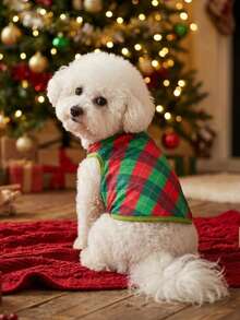 PETSIN 1pc Red & Green Plaid Print Pet Vest For Christmas - Multicolor - View 3