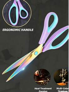 1pc /3pcs Household Tailor Scissors, Sewing Shears, Multi-Functional Handcraft Scissors, Office Scissors, Stainless Steel Titanium Plated Colorful Scissors, Hardened Sharp Blades, Ergonomic Design - blue-purple - View 7