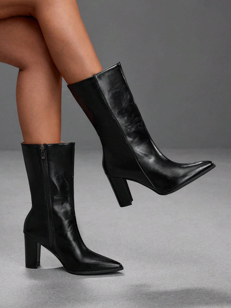 CUCCOO SZL Women's Shoes With Side Zipper Pointed, Thick High Heels, Retro Midsole Fashion Boots, Versatile For Autumn And Winter Commuting