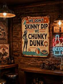 1件復古泳池語錄錫製標誌，We Don't Skinny Dip We Chunky Dunk 牆面裝飾牌，復古夏季泳池邊裝飾，12x8英吋 - 1PC - 查看 2