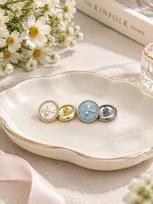 1 Pack 10 Pieces Oil‑Painted Round Buttons Delicate Colorful Swallow Rhinestone Inlaid Metal Decorative Fasteners For Sweaters Suits Coats Outerwear Hand‑Sewn Clothing Accessories - 10pcs - View 6
